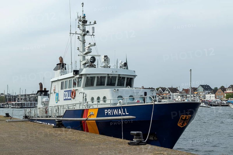 Customs boat Priwall in the harbour on the Priwall, seaside resort Travemünde, Hanseatic City of Lübeck, Schleswig-Holstein, Germany, Europe