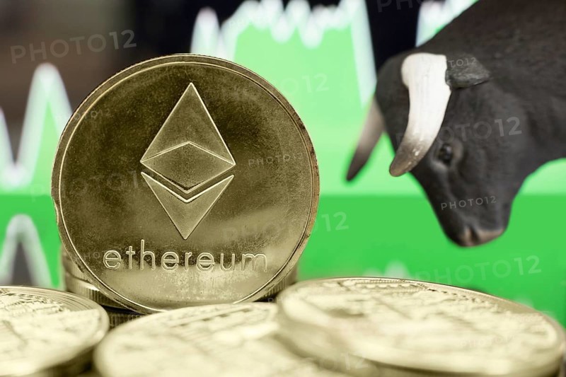 Bull market in Ethereum crypto currency. Bullish price trend and rise in price
