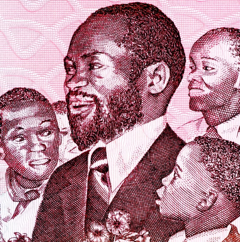 Samora Machel (1933-1986) on 1000 Meticais 1989 Banknote from Mozambique. Mozambican military commander, revolutionary socialist leader and President of Mozambique during 1975-1986