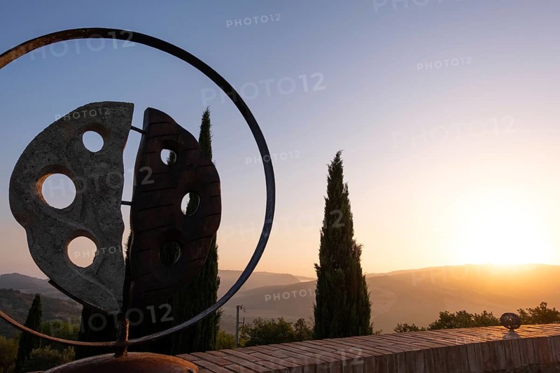 Beautiful view of Tuscany. Brunello di Montalcino wine fileds from the Castello di Velona. Summer landscape and landmarks near Montalcino