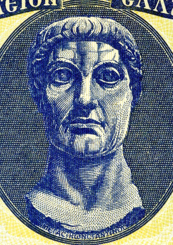 Constantine the Great (272-337) on 100 Drachmai 1950 Banknote from Greece. Roman Emperor during 306-337. Best known for being the first Roman emperor to be converted to Christianity