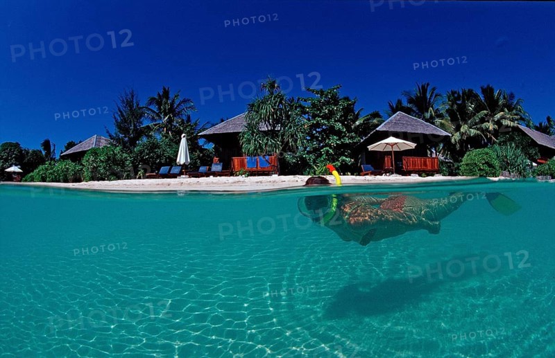Snorkelling on the beach in front of the resort, Indonesia, Wakatobi Dive Resort, Sulawesi, Indian Ocean, Banda Sea, Asia