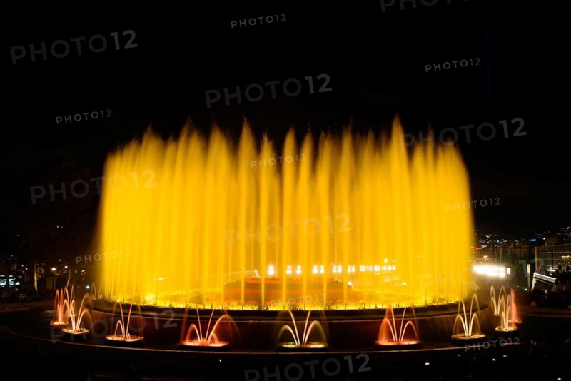 The colorful water show of Magic Fountain of Montjuic with light and music in Barcelona, Spain, Europe