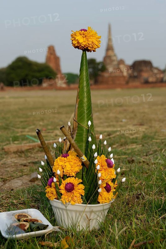 Offering at Phra Ram Park, Ayutthaya, Thailand, Asia