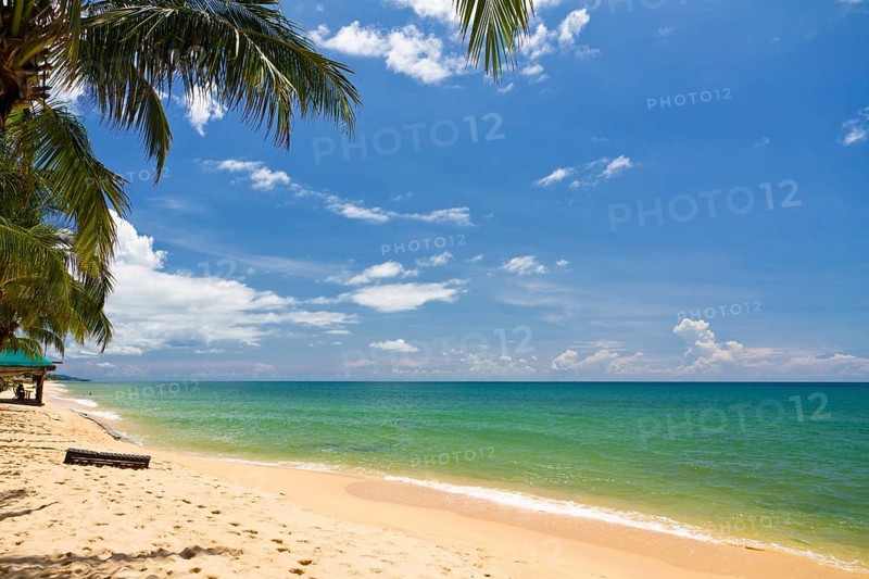 Sand beach with canoes in Phu Quoc close to Duong Dong, Vietnam, Asia