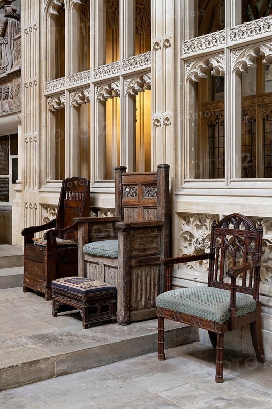 Interior view, Chair, Bath Abbey, Bath, England, Great Britain