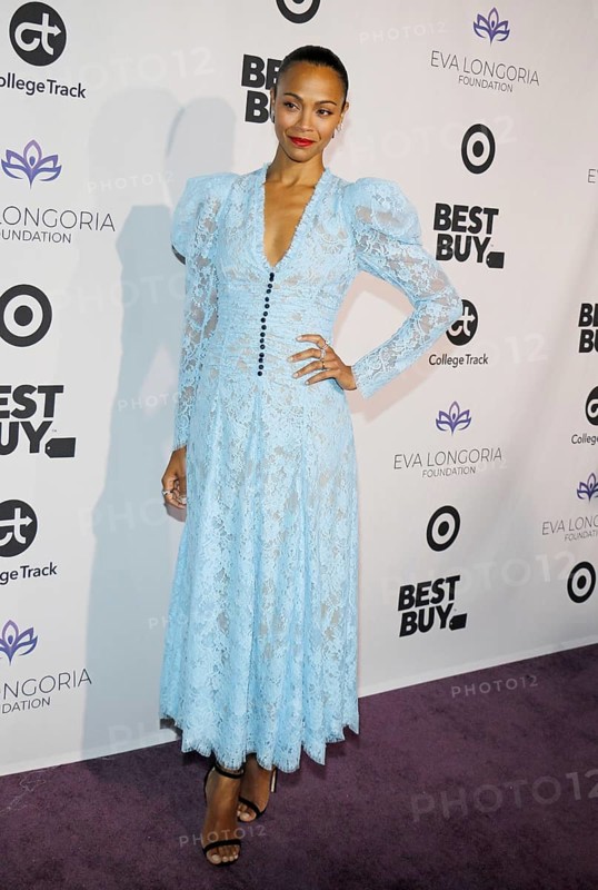 Zoe Saldana at the Eva Longoria Foundation Dinner Gala held at the Four Seasons Hotel in Beverly Hills, USA on November 8, 2018