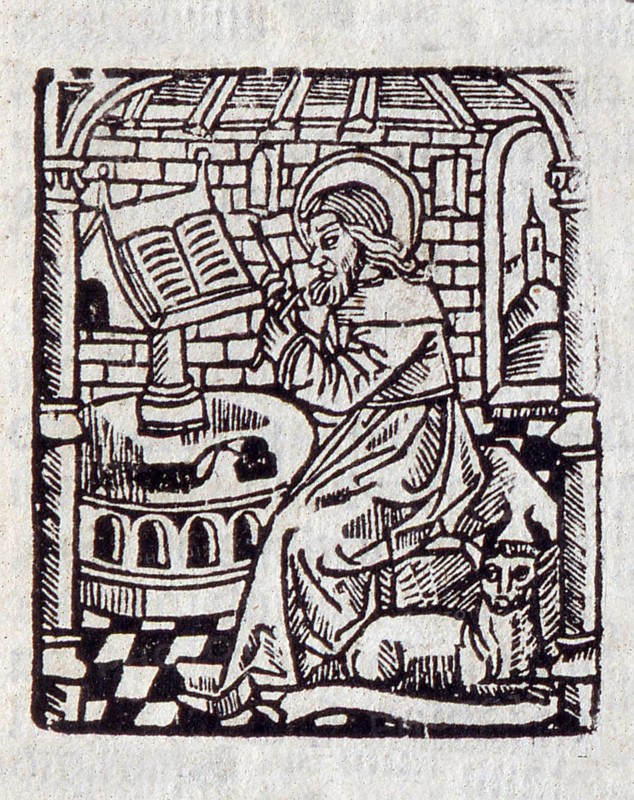 Illustration of a scribe from William Tyndale's 1538 New Testament. Used with permission from the Reed Collection at Dunedin Public Library, New Zealand, Oceania