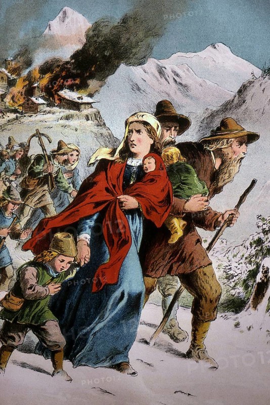 Christians known as the Waldenses flee Papal persecution in the Piedmont Mountains of Italy circa 1400