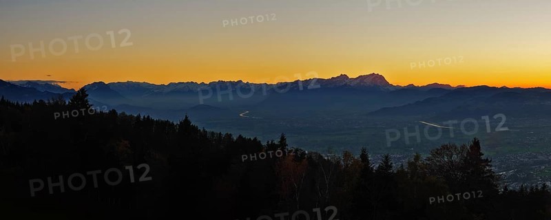 Sunset in the Rhine Valley, panoramic view from the Pfänder