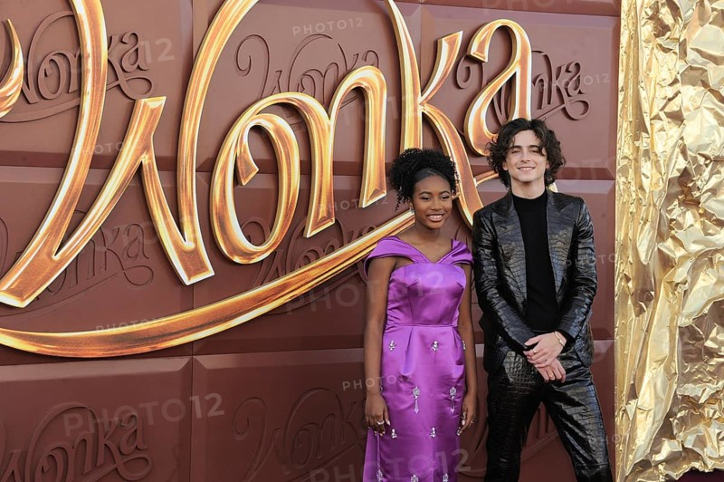 Calah Lane and Timothee Chalamet at the Los Angeles premiere of 'Wonka' held at the Regency Village Theater in Westwood, USA on December 10, 2023., Westwood, California, USA, North America