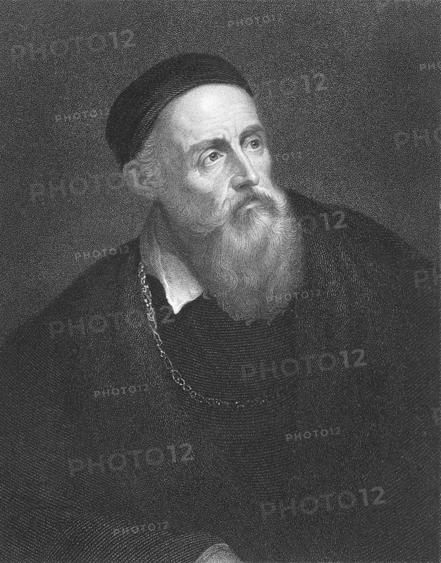 Titian (1473/1490-1576) on engraving from the 1800s. Italian painter, leader of 16th century Venetian school of Italian Renaissance. Engraved by W. Holl and published in London by Charles Knight, Pall Mall East