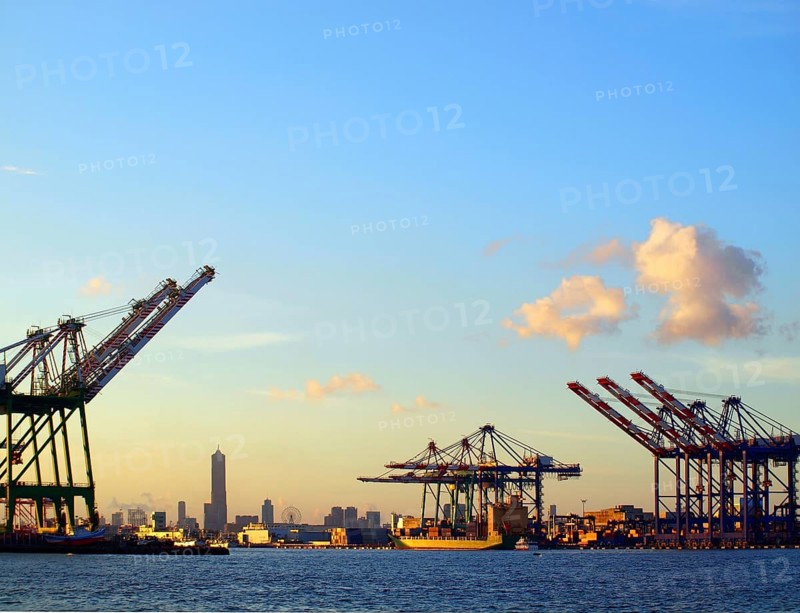 Silhouette of Kaohsiung city seen from the container port terminal