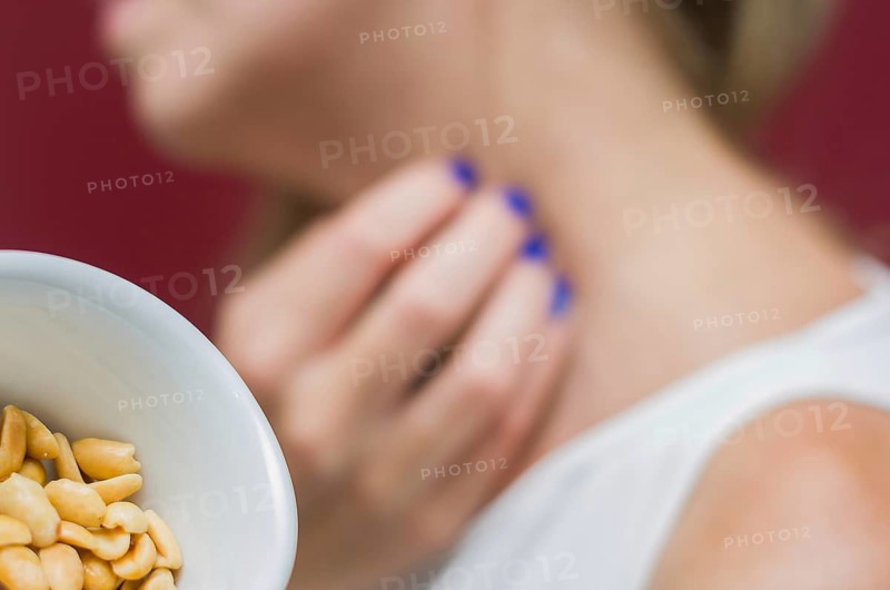 Great concept of allergy and skin diseases, young woman scratching herself