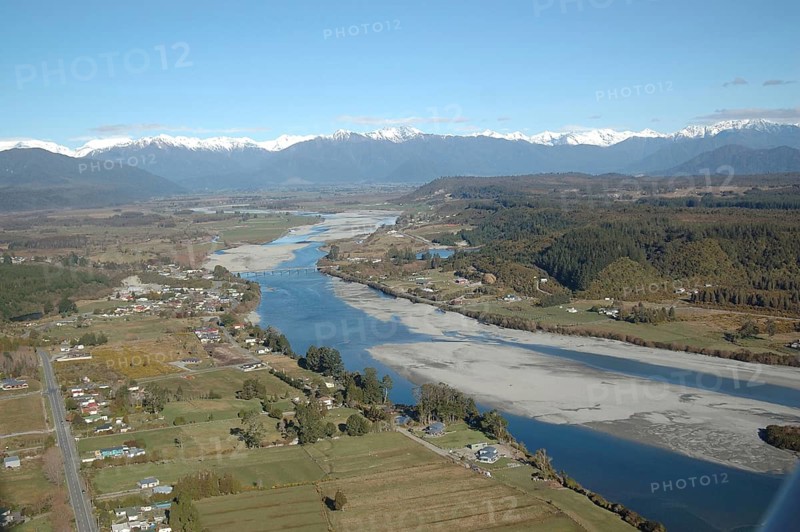 Looking west over Hokitika and the Hokitika River, West Coast, South Island, New Zealand, Oceania
