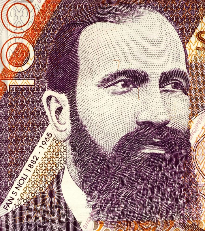 Fan S. Noli (1882-1965) on 100 Leke 1996 Banknote from Albania. Albanian-American writer, scholar, diplomat, politician, historian, orator, and founder of the Albanian Orthodox Church. Served as prime minister and regent of Albania in 1924 during the June Revolution