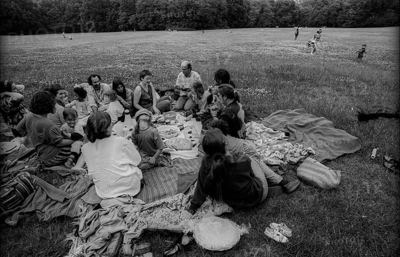 Germany, Berlin, 27.06.1991, families in a meadow in Treptower Park, picnic, Europe