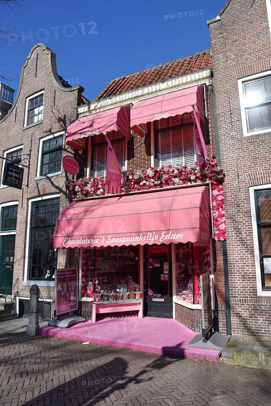 Edam, the Netherlands. February 2023. A pink candy store in Edam, Holland