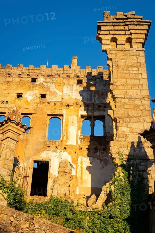 Abandoned ruin building of Termas Radium Hotel Serra da Pena in Sortelha, Portugal, Europe