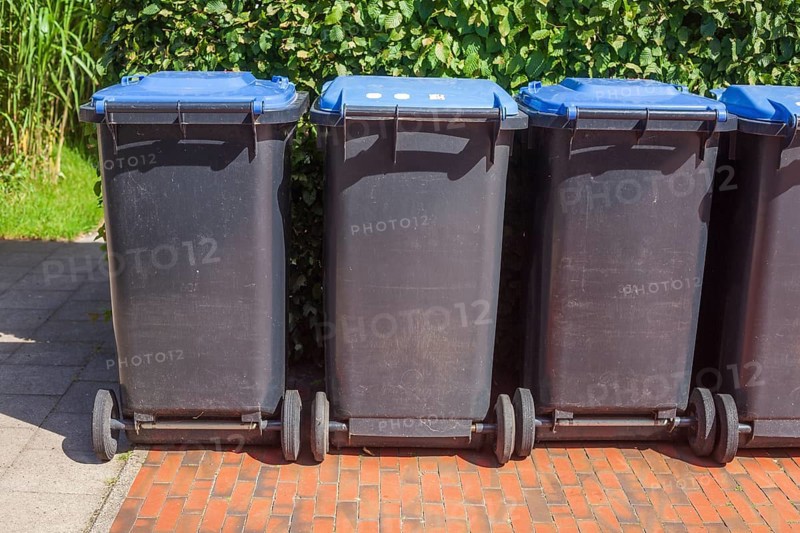 Blue bins, recycling bin for paper waste, Germany, Europe