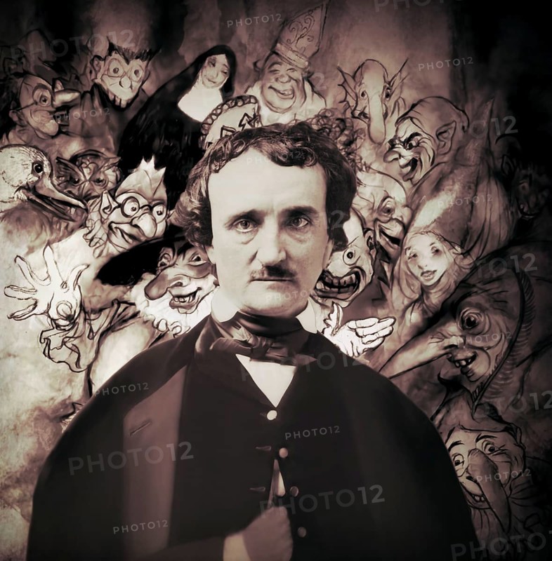 Portrait of Edgar Allan Poe, The Masque of the Red Death, illustration from Poe's Tales of Mystery & Imagination by Arthur Rackham, digitally edited