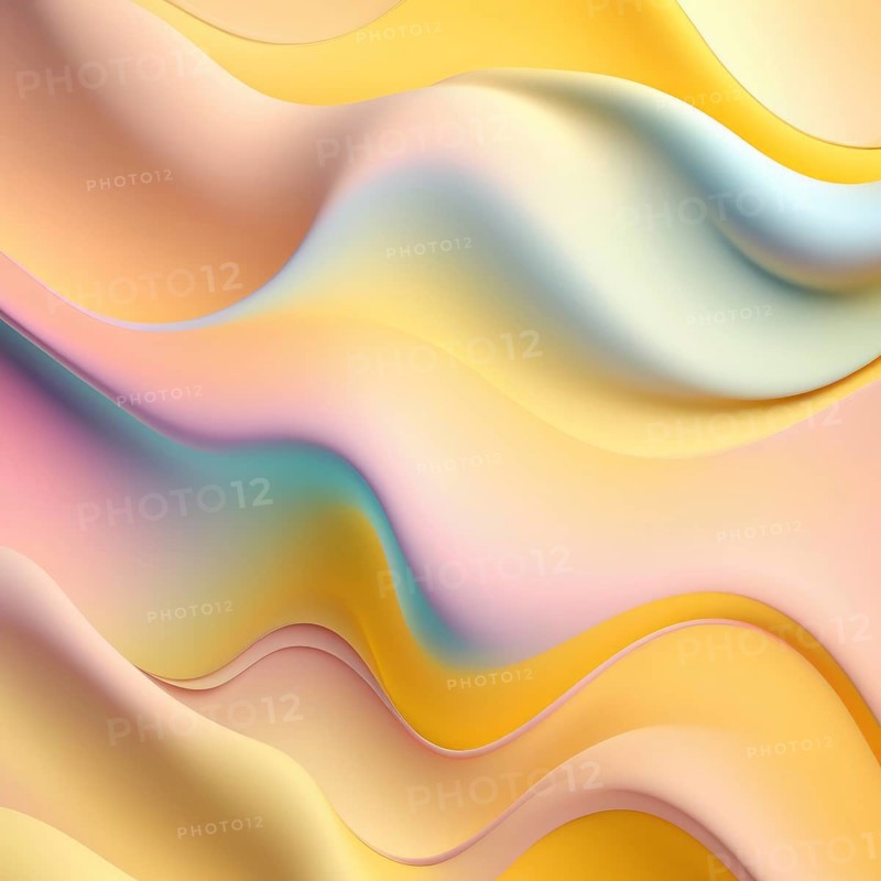 Abstract pastel image with curves in pink, yellow, and blue, creating a gently flowing gradient effect, AI generated