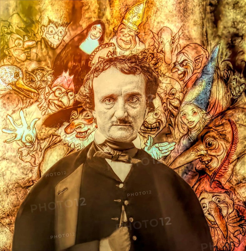 Portrait of Edgar Allan Poe, The Masque of the Red Death, illustration from Poe's Tales of Mystery & Imagination by Arthur Rackham, digitally edited