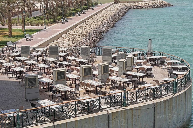 Outdoor air coolers at caffee terrace patio in Kuwait