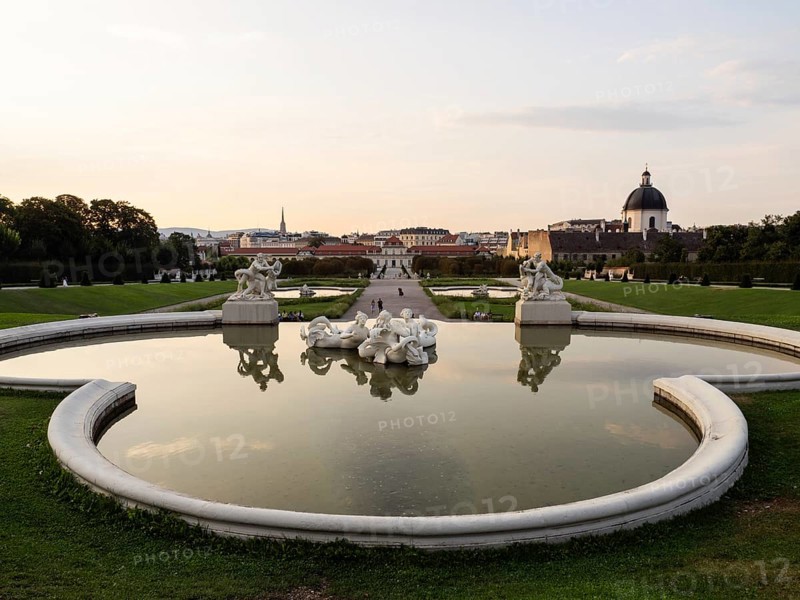 Gardens, small pond, Belvedere Palace, Vienna, Austria, Europe