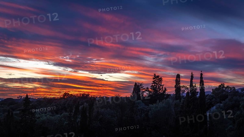 Sunset over the hinterland of Majorca, Llubi, Majorca, Spain, Europe