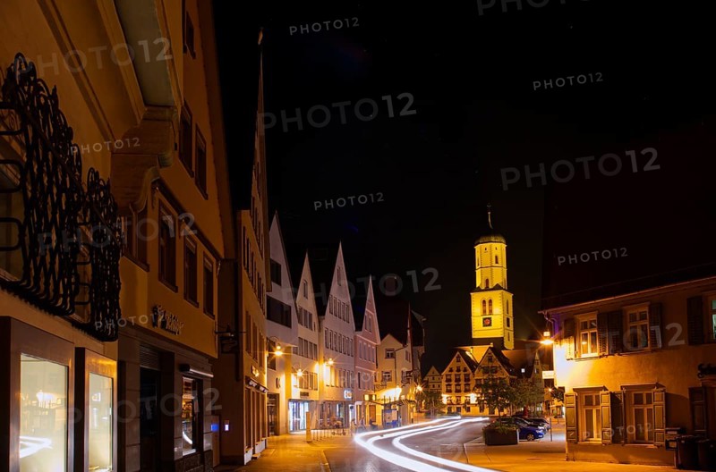 The market square in Biberach an der Riss, night shot, Biberach, Baden-Württemberg, Germany, Europe