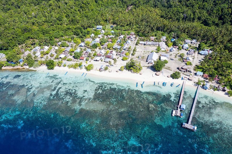 Aerial view of Sauwandarek Village, Raja Ampat, West Papua, Indonesia, Asia