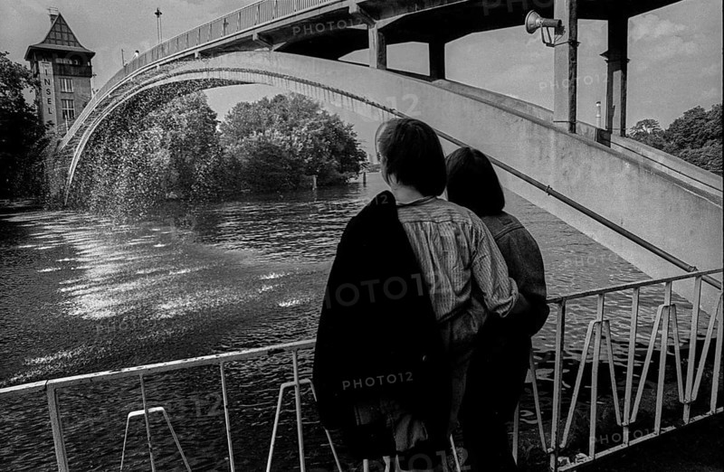 Germany, Berlin, 27 June 1991, Abbey Bridge to the Island of Youth in Treptower Park, (with water feature), Europe