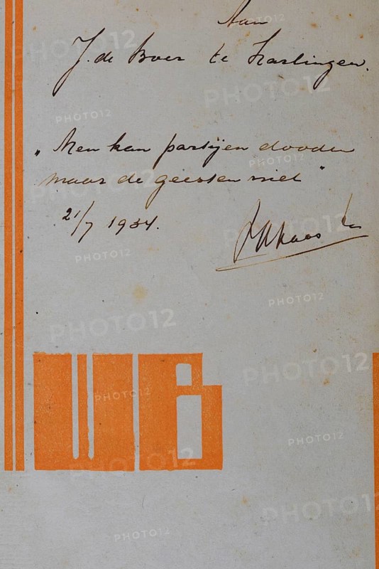Den Helder, October 28, 2023. The cover of an old copy of Max Havelaar with an inscription on the first page