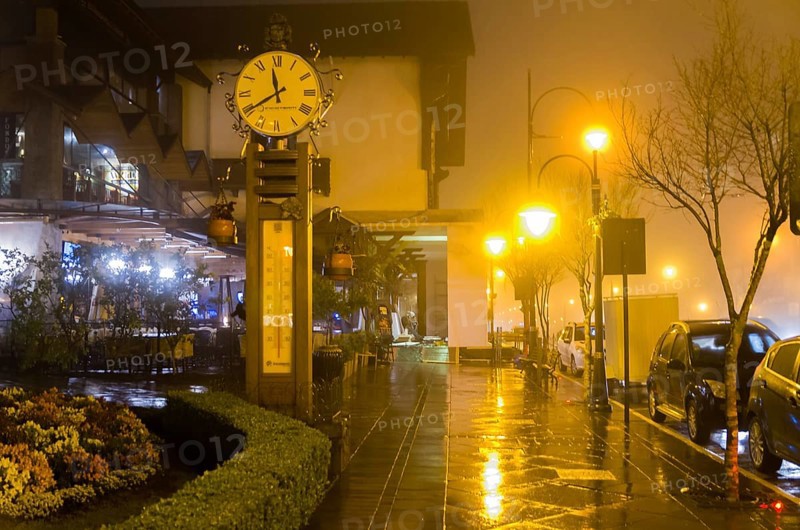 GRAMADO, RIO GRANDE DO SUL, BRAZIL, August 10, 2018: Gramado street thermometer in cold and hazy night