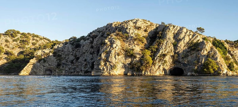 Hitlers Eye, sea tunnel, developed to protect submarines from air attacks, panoramic view, near Sibenik, Croatia, Europe