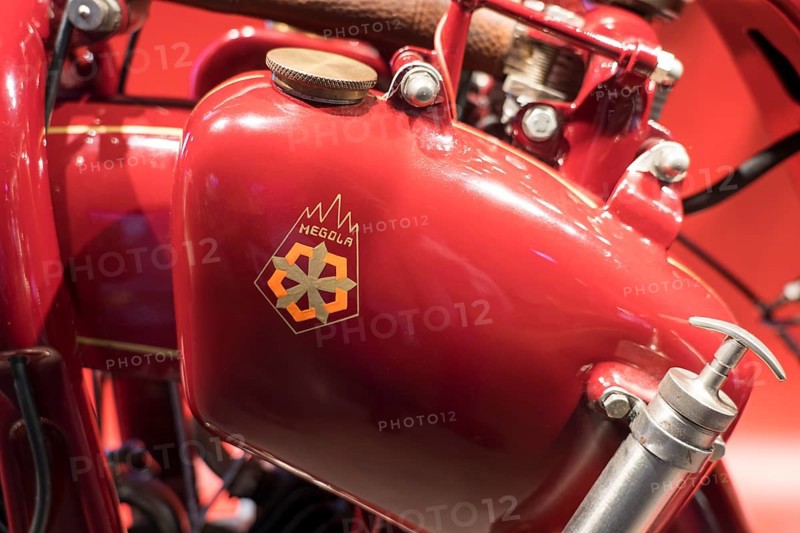 Logotype of the Megola Sport motorbike, Germany, 1922, PS.SPEICHER Museum, Einbeck, Lower Saxony, Europe