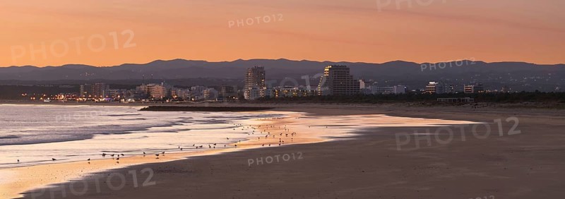 Panorama beach view in Monte Gordo from Vila Real de Santo Antonio in algarve, Portugal, Europe