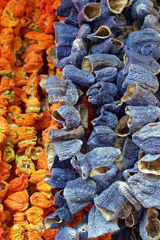 Dried eggplant vegetables at strings