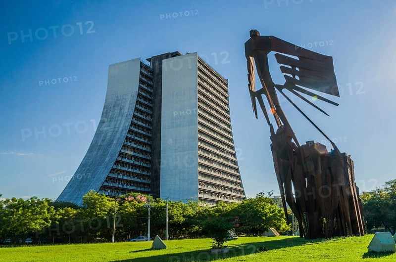 Porto Alegre, Rio Grande do Sul, Brazil, March 29, 2021: Beautiful photograph of the square of the Azoreans, bridge and monument to the Azoreans on a sunny day, South America