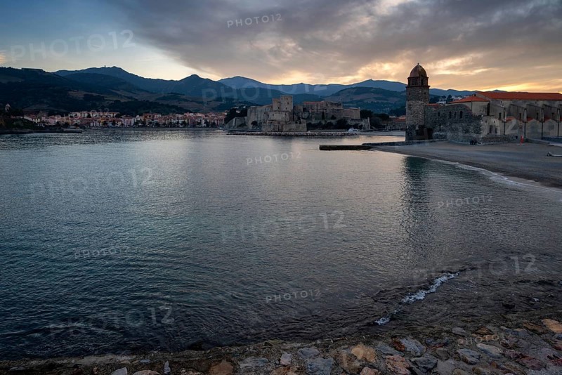 Collioure traditional colorful medieval village on the south of France at sunset