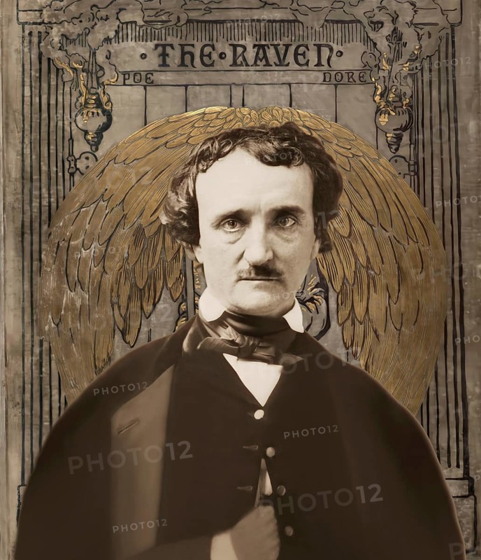 Portrait of Edgar Allan Poe, The Raven, Cover art by Gustave Doré, 1884, digitally edited
