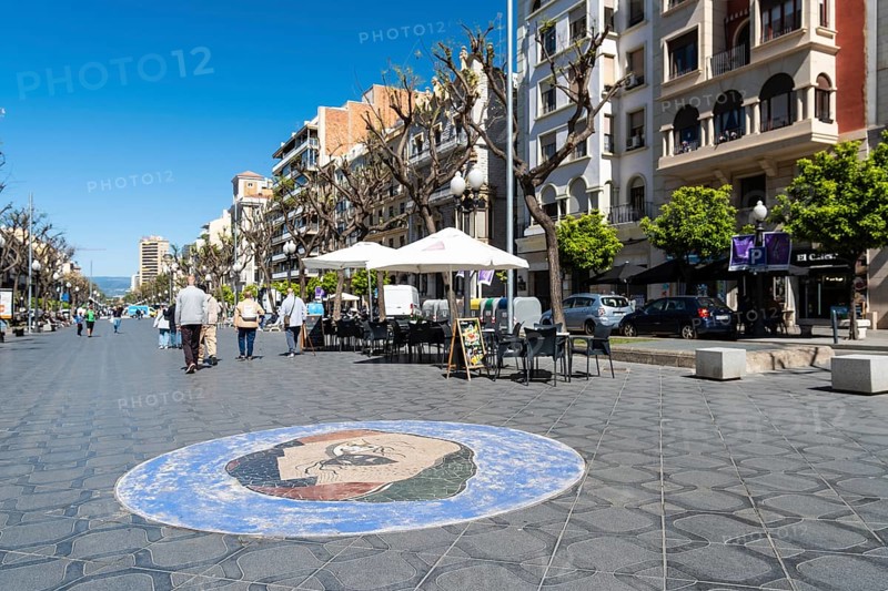 Mosaic of the theatre on the Rambla nova in Tarragona, Spain, Europe