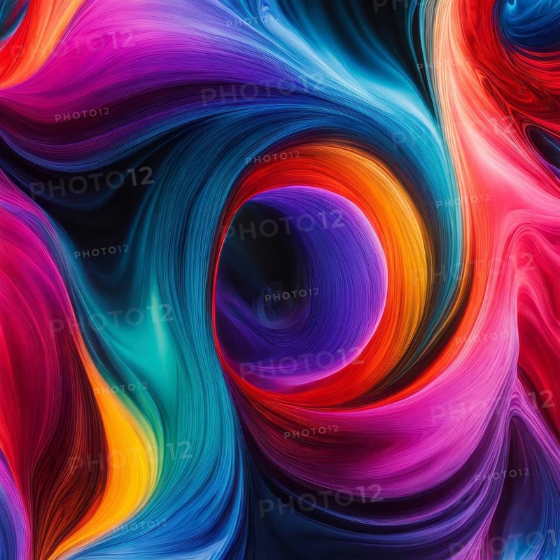 Colorful abstract fluid vortex with vibrant shades of purple, red, blue, and teal, creating a sense of motion, AI generated