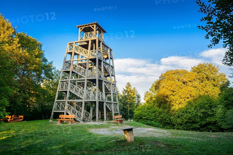 Saint Rigaud mountain and his observation tower, Le Beaujolais, France, Europe