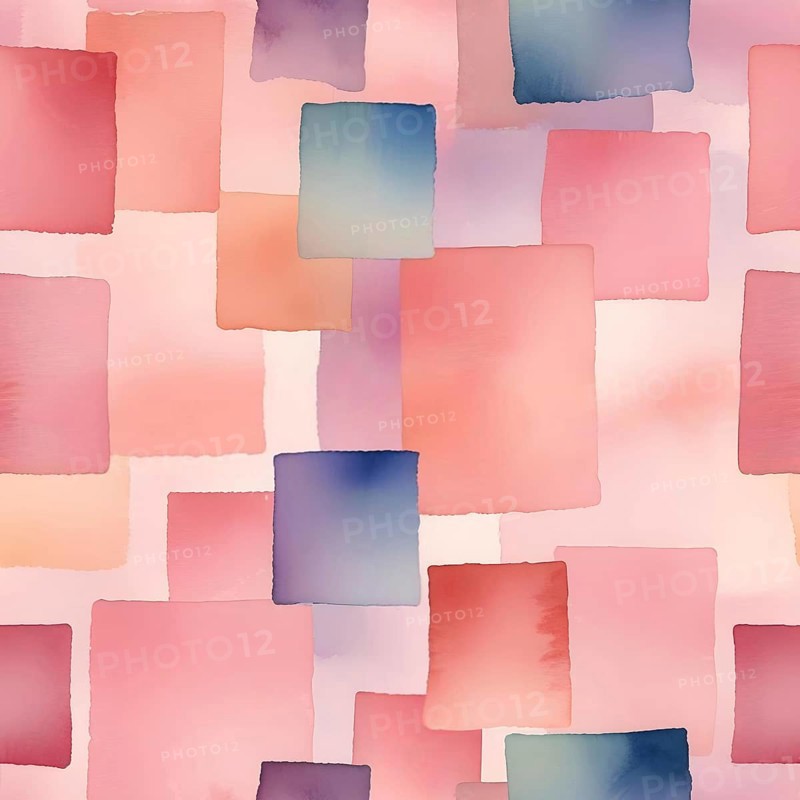 Watercolor squares in shades of pink and blue creating an abstract, soft, and minimalistic composition, Seamless pattern, AI generated