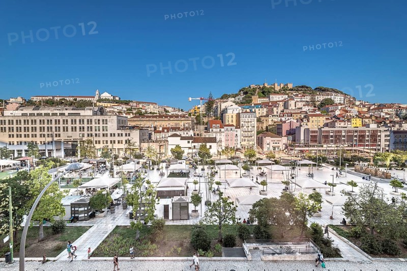 Lisboa, Portugal, July 20 2016: Day view over Martim Moniz plaza and Castelo de São Jorge, Europe