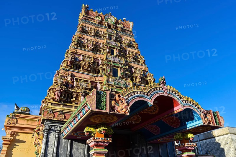 Den Helder, the Netherlands. December 2021. The colorful ornaments and decorations of a Hindu temple.