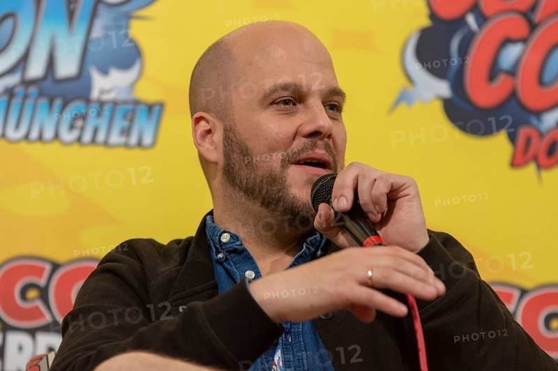 FRANKFURT, GERMANY, MAY 6th 2018: Tobias Müller (*1979, voice actor, german voice of Jonah Hill, Michael Pena) at German Comic Con Frankfurt, a two day fan convention
