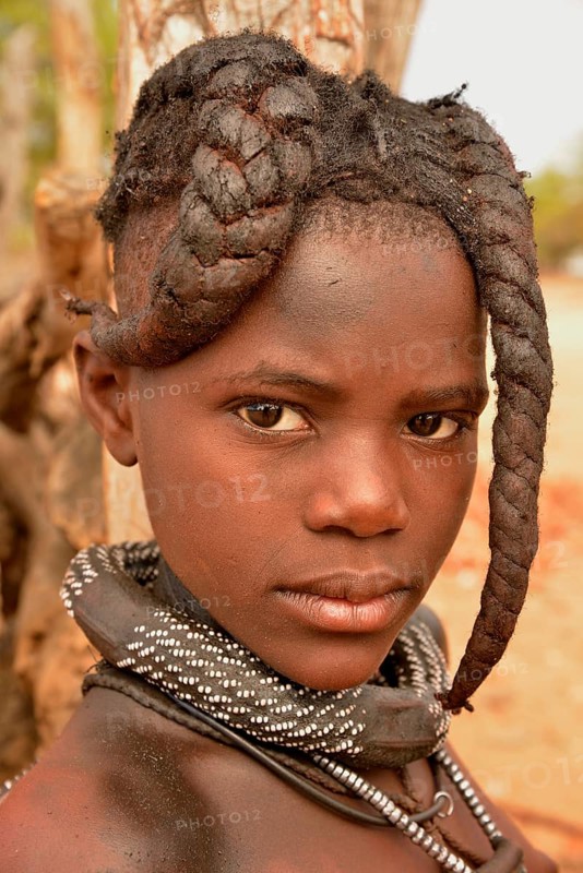 Himba girl with typical hairstyle, Omuramba, Kaokoland, Kunene, Namibia, Africa